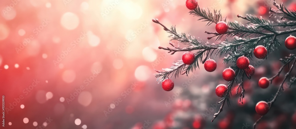 Leinwandbilder red christmas decorations on tree branches with a warm, festive bokeh background creating a joyful h