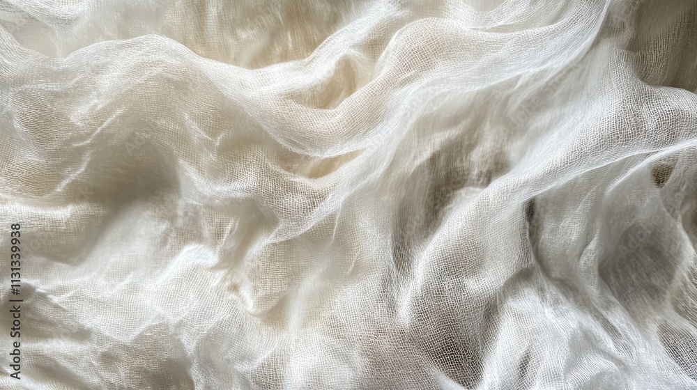 Poster close up texture of soft white nonwoven fusible fabric showcasing delicate layers ideal for textile 