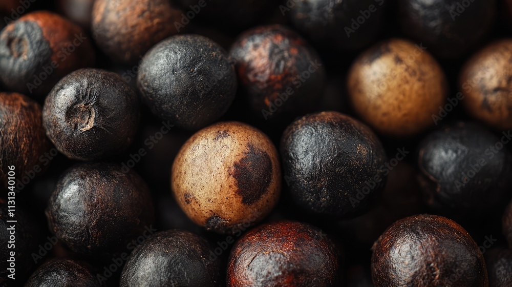 Poster close up macro of roasted brown and black coffee beans texture background for coffee related concept