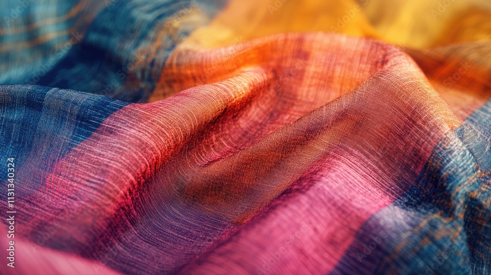 Poster Vibrant textile texture with colorful patterns suitable for fashion design and digital backgrounds showcasing fabric details and surface quality