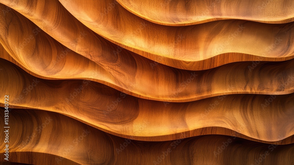 Poster Textured wood surface with wavy patterns showcasing the beauty of natural grain and craftsmanship in a closeup view for design projects.