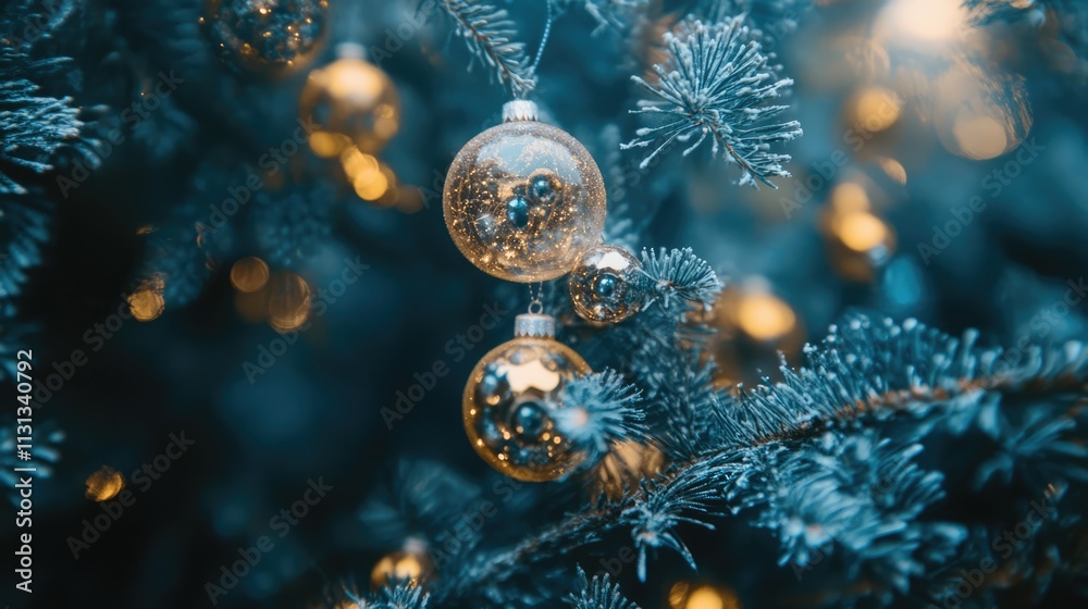 Poster festive christmas tree adorned with sparkling baubles and warm lights creating a magical holiday atm