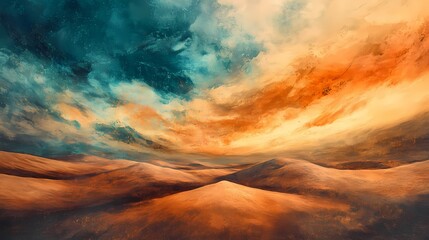 Stunning Abstract Landscape with Vibrant Clouds and Rich Earth Tones in a Dreamlike Horizon Showcasing Nature's Beauty at Dusk