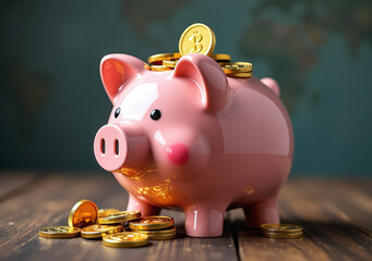 piggy bank filled melting gold coins illustration financial