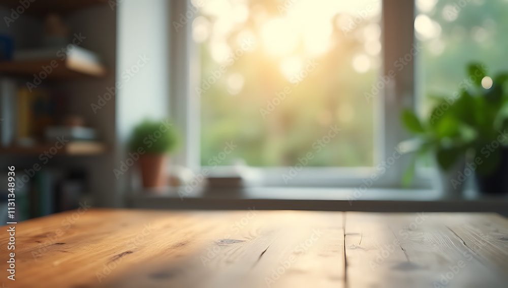 Poster A blurred window in the background and a wooden table are sharply focused to create selective visual emphasis._00004_