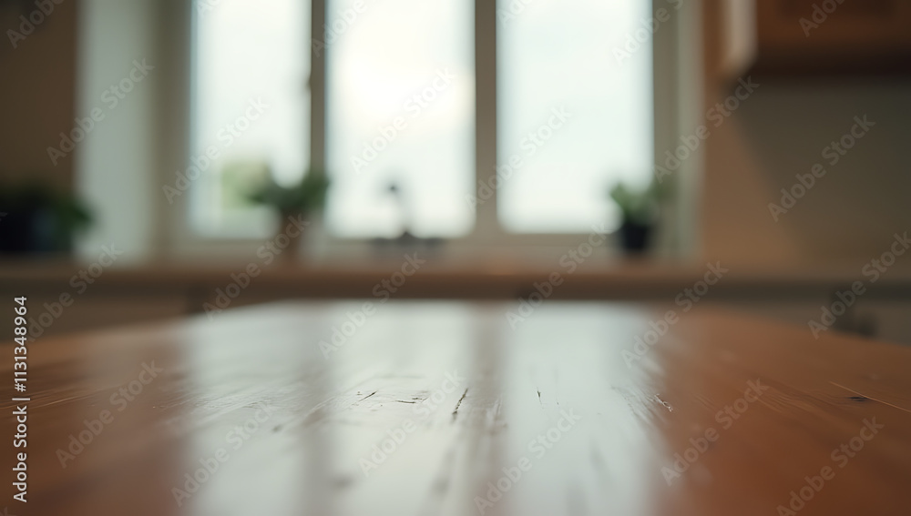 Poster A blurred window in the background and a wooden table are sharply focused to create selective visual emphasis._00003_