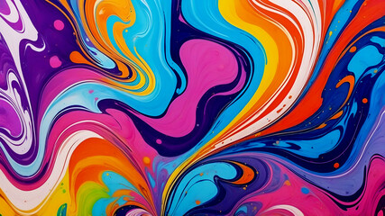 Obraz premium Abstract marbling oil acrylic paint background illustration art wallpaper - Bold rainbow colors with liquid fluid floral flower marbled paper texture banner painting texture