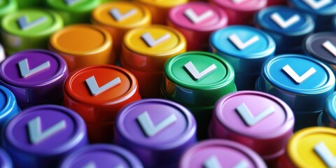 Close-up of various color buttons