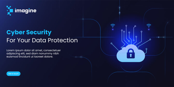 creative Cybersecurity banner design with cloud lock, circuits, and glowing tech elements. Ideal for verification, authentication, data protection, and digital security concepts.