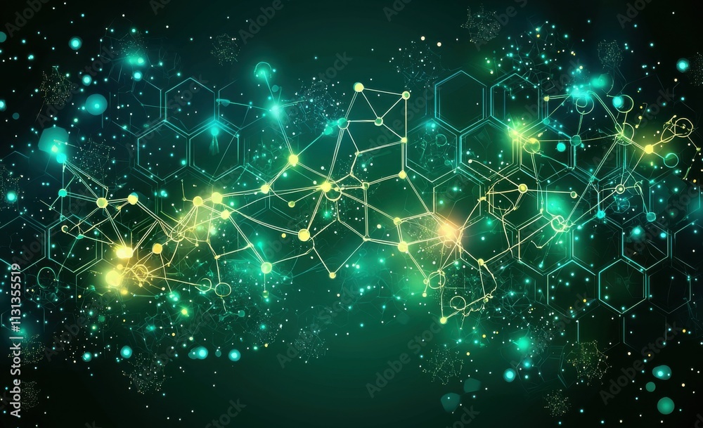 Poster Abstract futuristic background with glowing hexagonal grid pattern