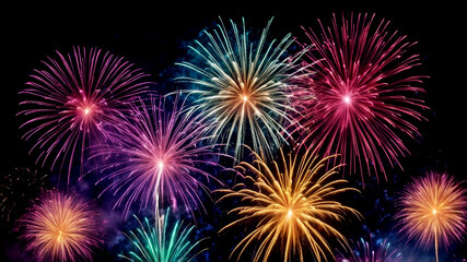Firework silvester New Year's Eve Party festival celebration holiday background banner greeting card - Closeup of colorful fireworks pyrotechnics in the night
