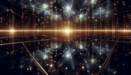 intricate glowing constellation patterns projected onto a sleek reflective glass plane,magical celestial atmosphere
