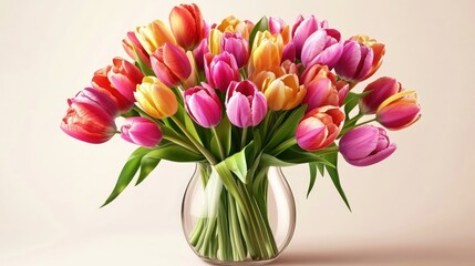 Obraz premium Colorful tulips in a glass vase.