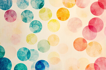 Bright multicolored watercolor circles layered softly on a light beige background creating a vibrant and abstract pattern

