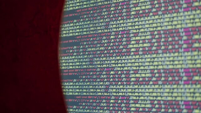 Chat AI generating Coding UX UI script code text on screen, HTML5 in editor for website development, Close up Macro of Programming code software developer. 