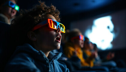 Obraz premium Children watching a 3D movie with colorful glasses