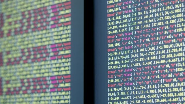 Chat AI generating Coding UX UI script code text on screen, HTML5 in editor for website development, Close up Macro of Programming code software developer. 