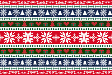 New Year's Christmas pattern pixel, card - scandynavian Norwegian sweater style.Traditional pixel ethnic pattern. Knitted Christmas Sweater Pattern Design or Cross Stitch Embroidery. Vector seamless