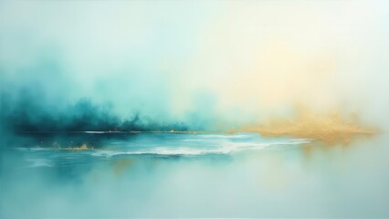 Wet misty gradients. An exotic tapestry of saffron and midnight blue conjuring a distant desert mirage under a misty moonlight sky.