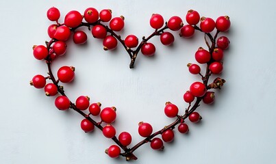 Obraz premium Red berries arranged in a heart shape on a white background