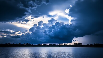 Fototapeta premium A vibrant, dynamic storm clouds over a lake