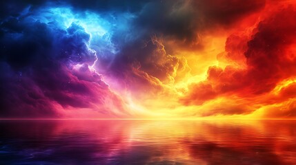 Fototapeta premium A vibrant, dynamic thunderstorm over a lake