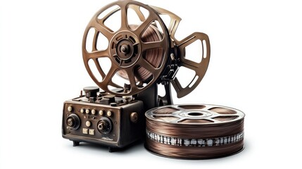 Obraz premium Antique film reel player with spools.