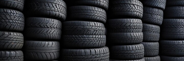 Obraz premium Pile of tires stacked on top of each other in a large stack, cluttered, automotive