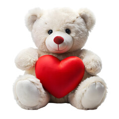 Obraz premium white teddy bear with big red heart on transparent background