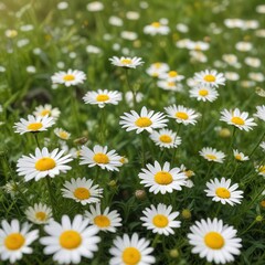 Fototapeta premium A serene spring moment with soft focus on a meadow and blooming chamomile flowers , nature, petal, bloom