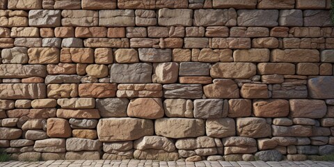 Obraz premium Ancient stone wall with weathered rock surfaced tiles, weathered, stone wall
