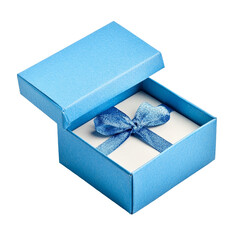 A blue gift box with a ribbon on a transparent background, ideal for celebrations, Blue color open gift box isolated on transparent background
