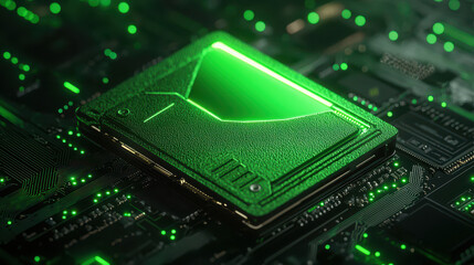 Obraz premium glowing green wallet on circuit board, showcasing cybernetic design and technology
