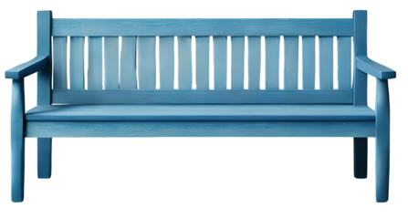 A charming blue retro wooden bench with a slightly weathered finish, featuring smooth slats