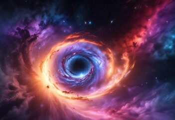 Neon-lit galaxy with swirling clouds of gas and dust, glowing interstellar medium, auroral displays