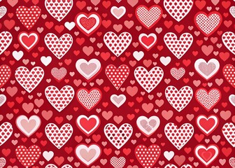 Fototapeta premium Charming red and white heart pattern in flat style, perfect for Valentine's Day invitations, scrapbooking projects, and greeting cards. Ideal for romantic celebrations and crafts.