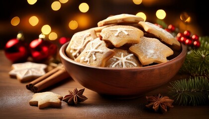 Fototapeta premium Generated image A bowl with freshly made christmas cookies