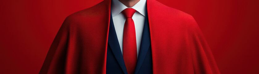 businessman in red cloak and suit exudes confidence and power