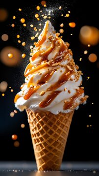 Malaysian teh tarik ice cream served in a cone, Southeast Asian dessert, modern and aromatic