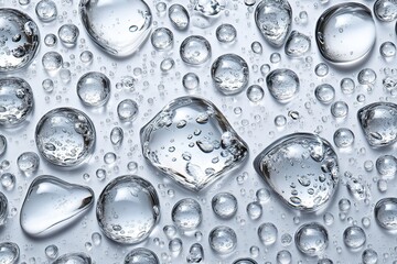 Droplets reflecting light and shadow for a captivating visual effect on a smooth surface