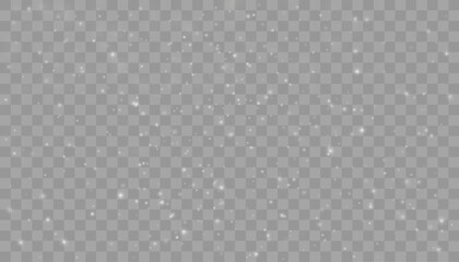 Tiny flying snow flakes illustration. Snowstorm dust freeze shapes. Snowfall sky white transparent wallpaper. Flat snowflakes january vector. Snow hurricane landscape.