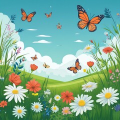 Generated image meadow with flowers and butterflies