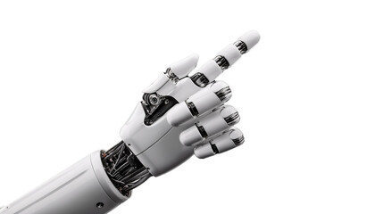 White cyborg robotic hand pointing his finger - 3D rendering isolated on transparent background