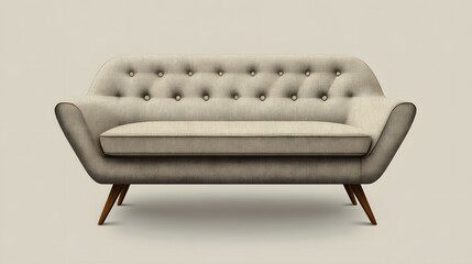 Stylish blue yellow and grey sofa with tufted upholstery in a modern artistic setting