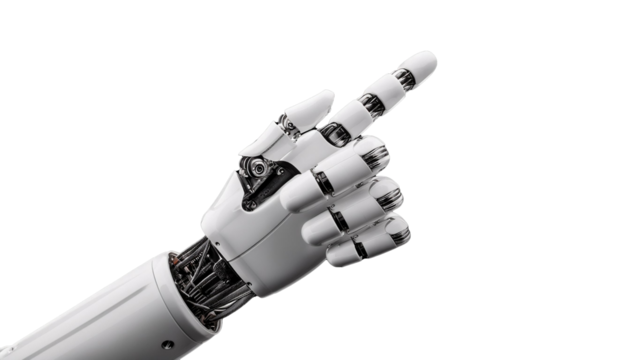 White cyborg robotic hand pointing his finger - 3D rendering isolated on transparent background - Powered by Adobe