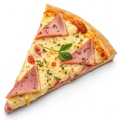 Pizza with ham and cheese isolated on white background. 