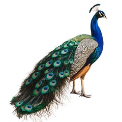 Obraz premium A peacock isolated on white background.