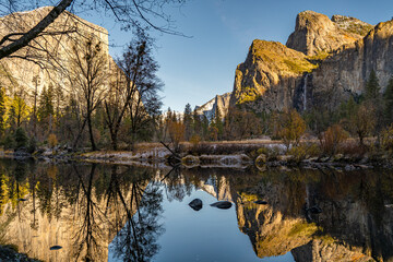 Merced River in the Autumn, Yosemite National Park, Valley view 