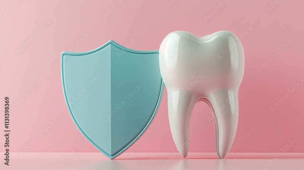 Poster A stylized representation of a large tooth alongside a shield symbolizing protection.