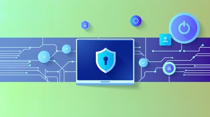 futuristic digital shield with a glowing padlock symbol representing cyber security on a tech interface